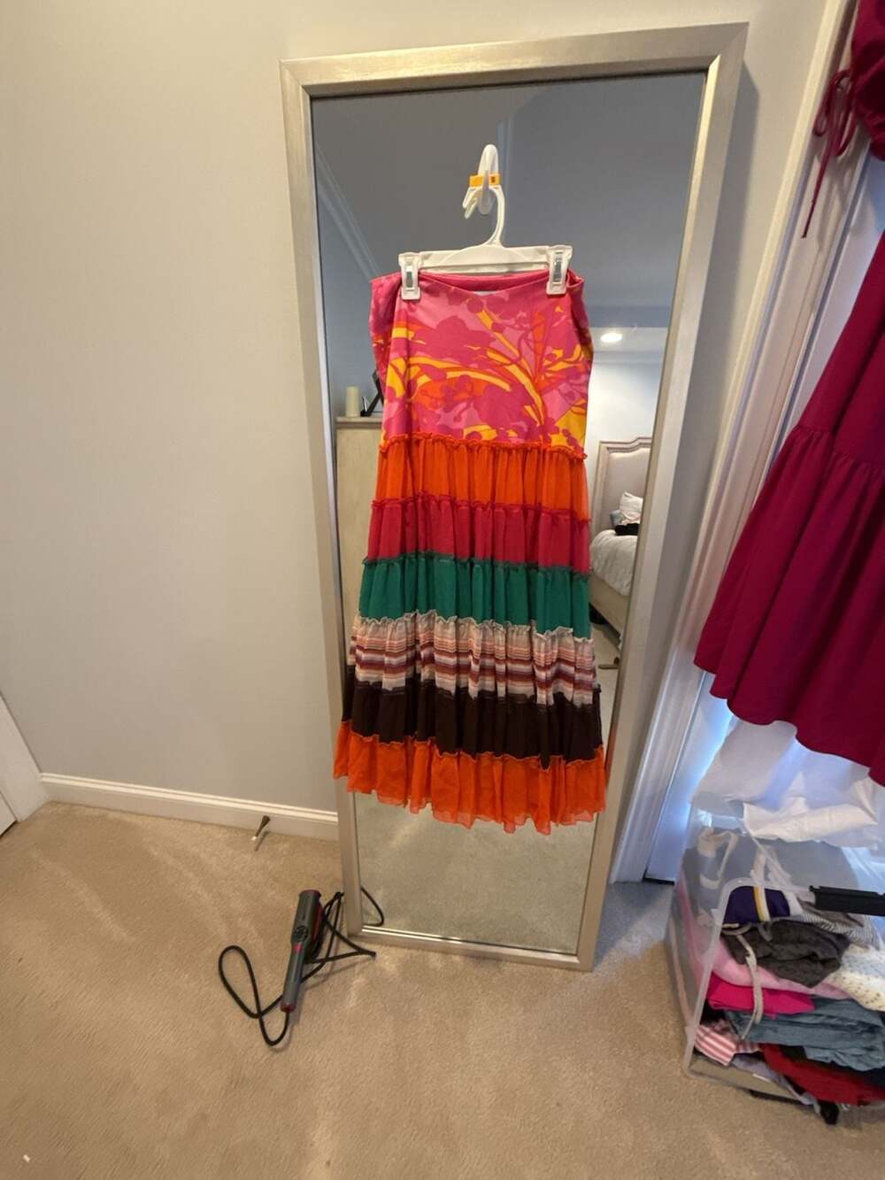Marciano Size S Silk Tiered Ruffle Maxi Skirt